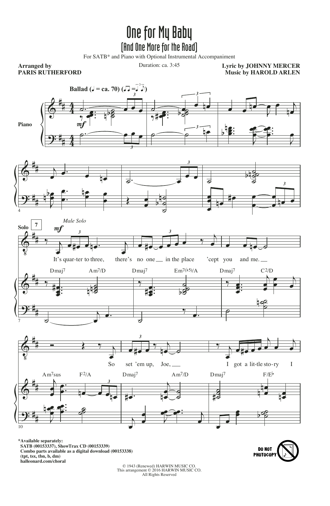 Download Paris Rutherford One For My Baby (And One More For The R Sheet Music