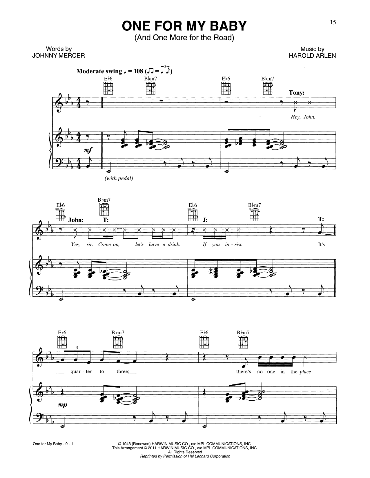 Download Tony Bennett & John Mayer One For My Baby (And One More For The R Sheet Music
