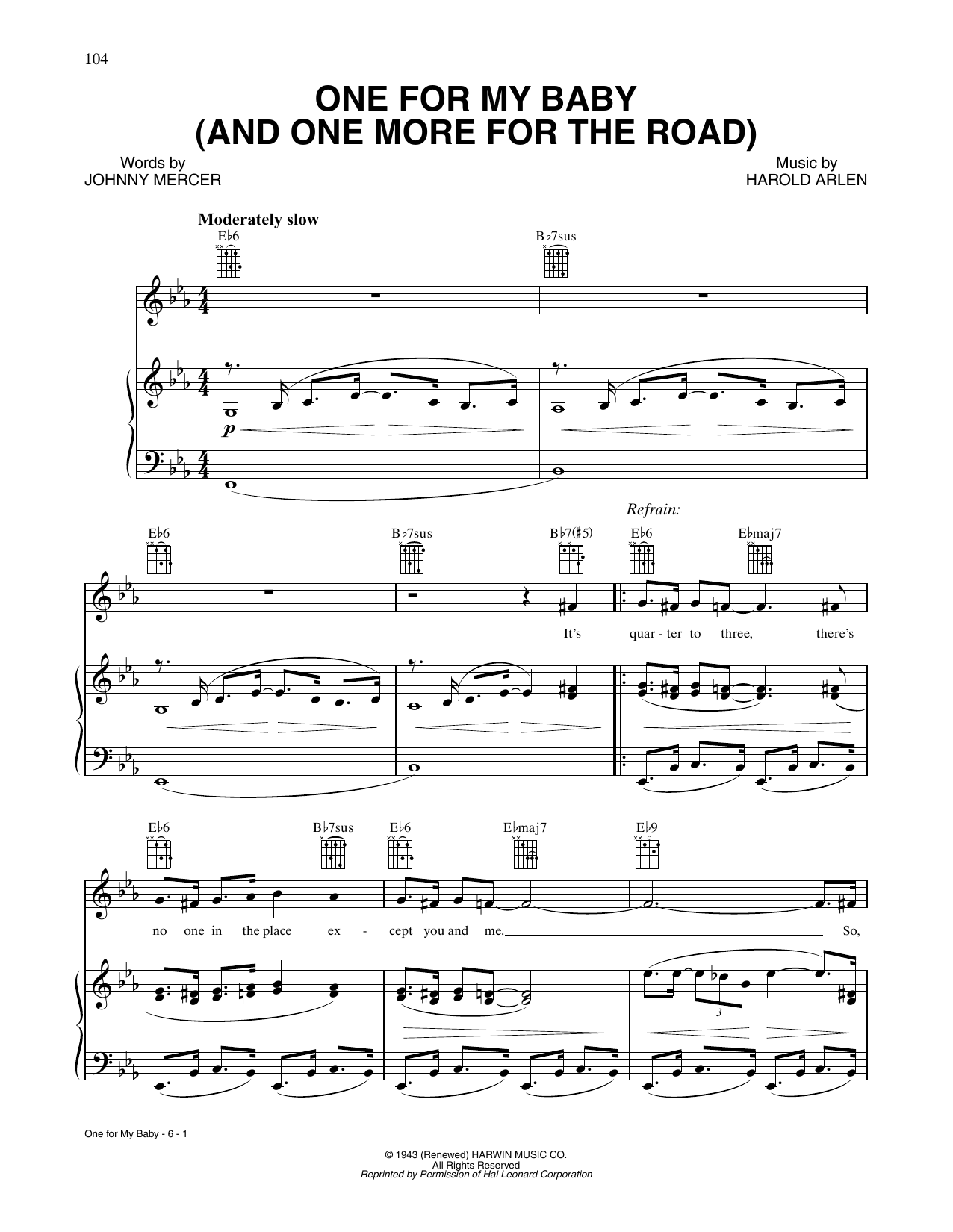 Download Tony Bennett One For My Baby (And One More For The R Sheet Music