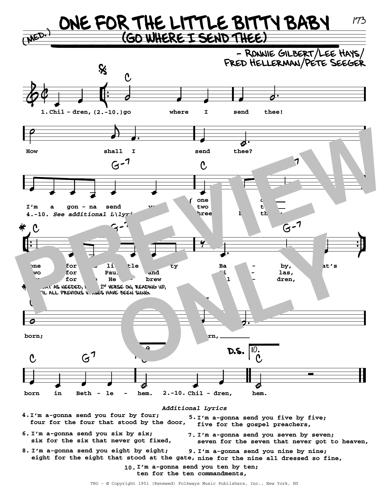 Download Ronnie Gilbert One For The Little Bitty Baby (Go Where Sheet Music