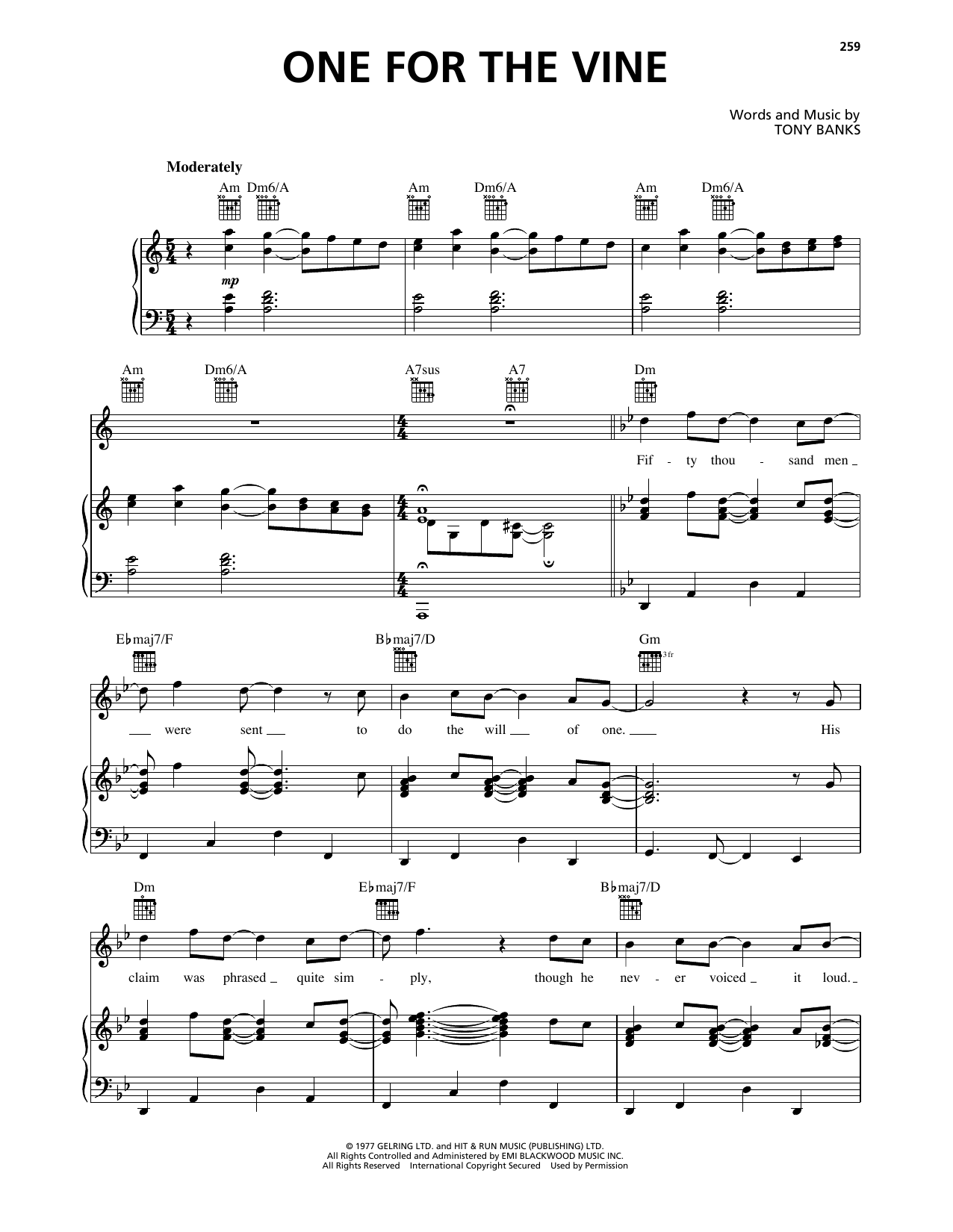 Download Genesis One For The Vine Sheet Music