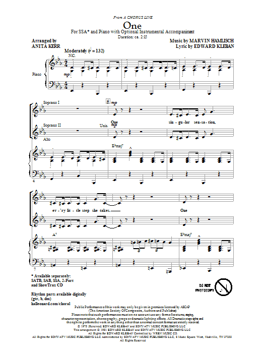 Download Anita Kerr One (from A Chorus Line) Sheet Music