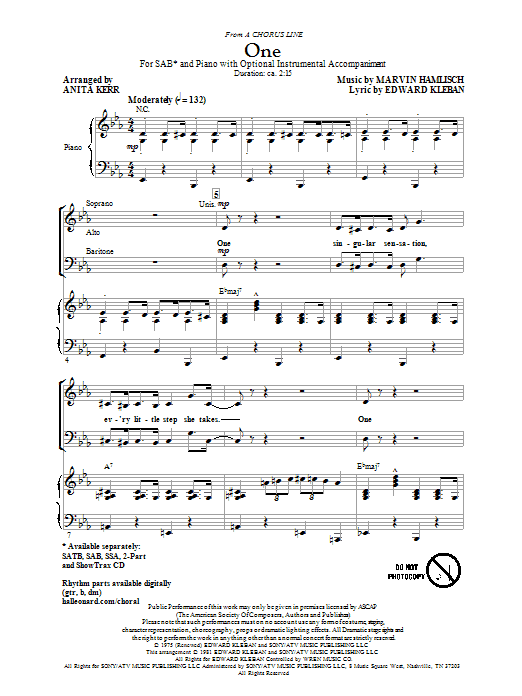 Download Anita Kerr One (from A Chorus Line) Sheet Music