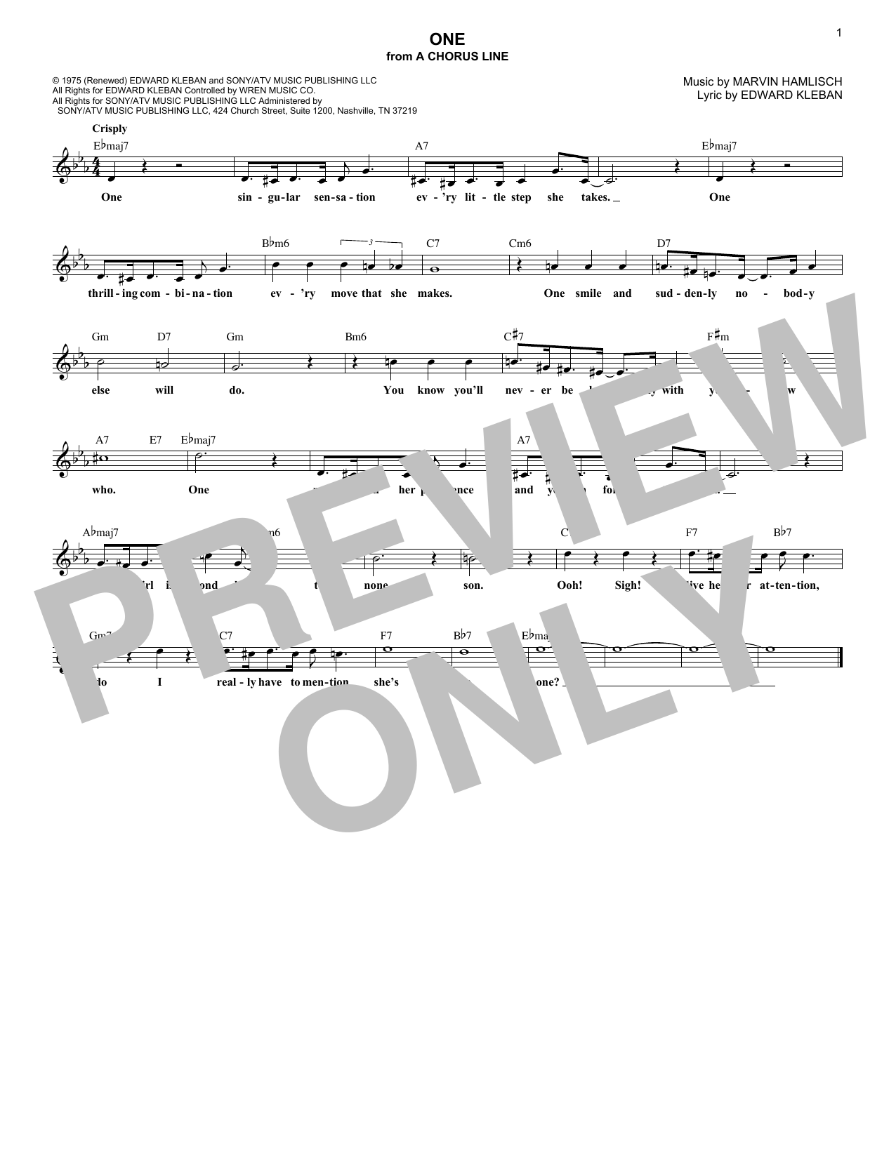 Download Marvin Hamlisch One (from A Chorus Line) Sheet Music