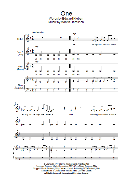 Download Marvin Hamlisch One (from A Chorus Line) Sheet Music