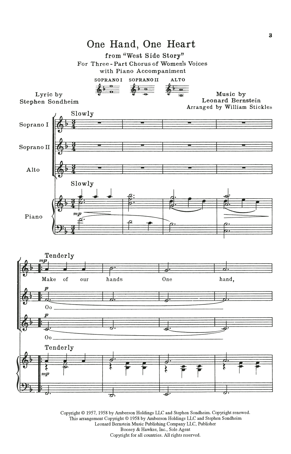 Download Leonard Bernstein One Hand, One Heart (from West Side Sto Sheet Music
