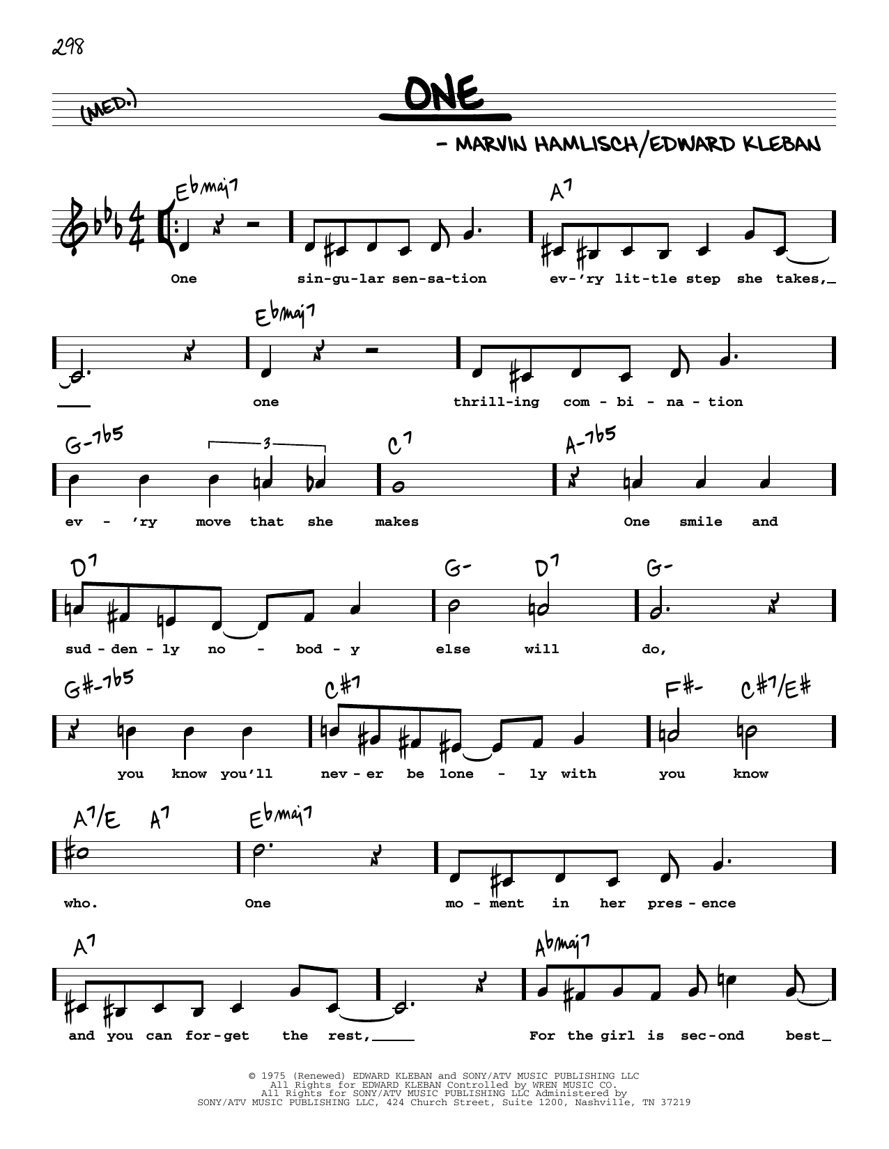 Download Marvin Hamlisch One (High Voice) (from A Chorus Line) Sheet Music