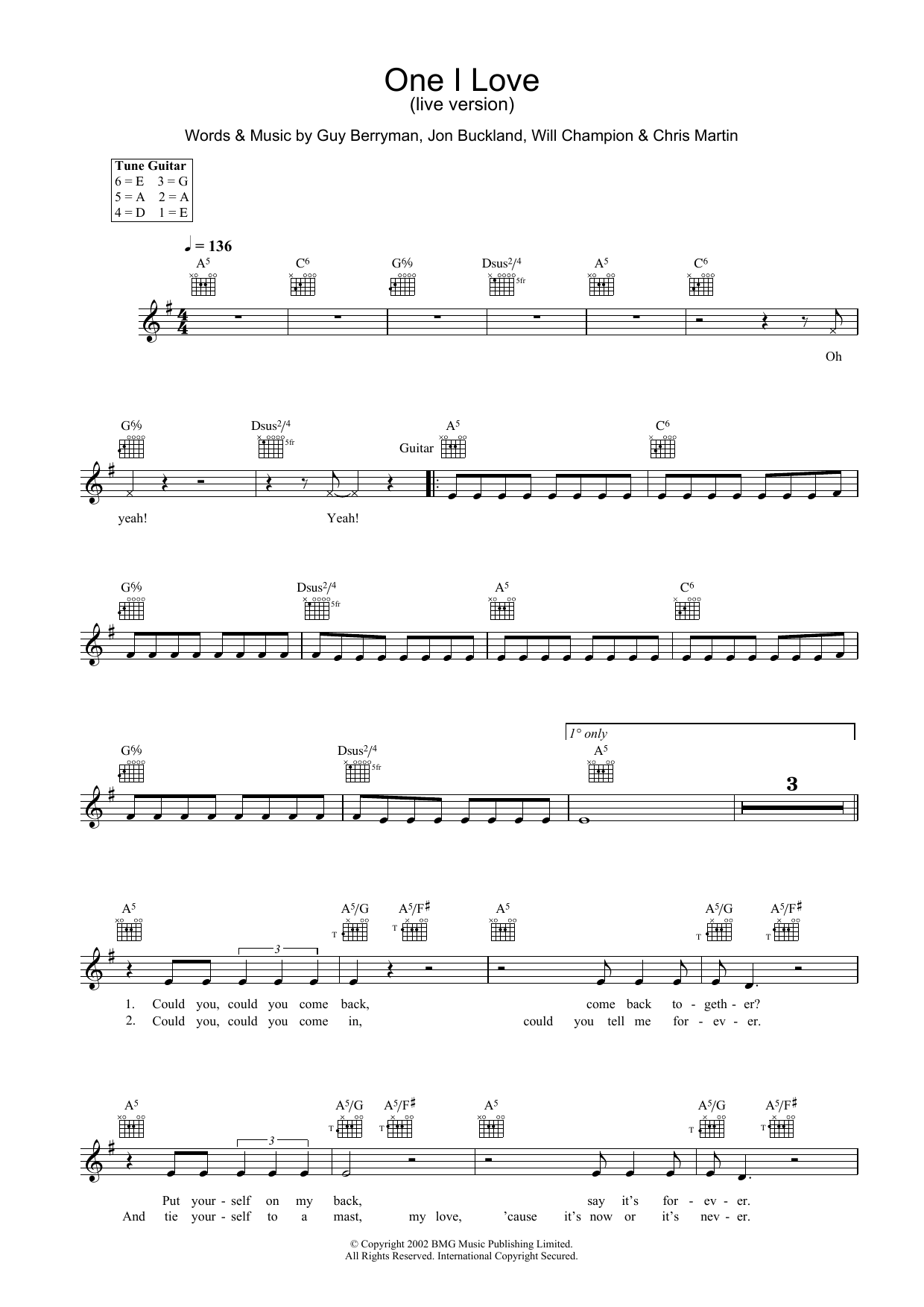 Download Coldplay One I Love Sheet Music