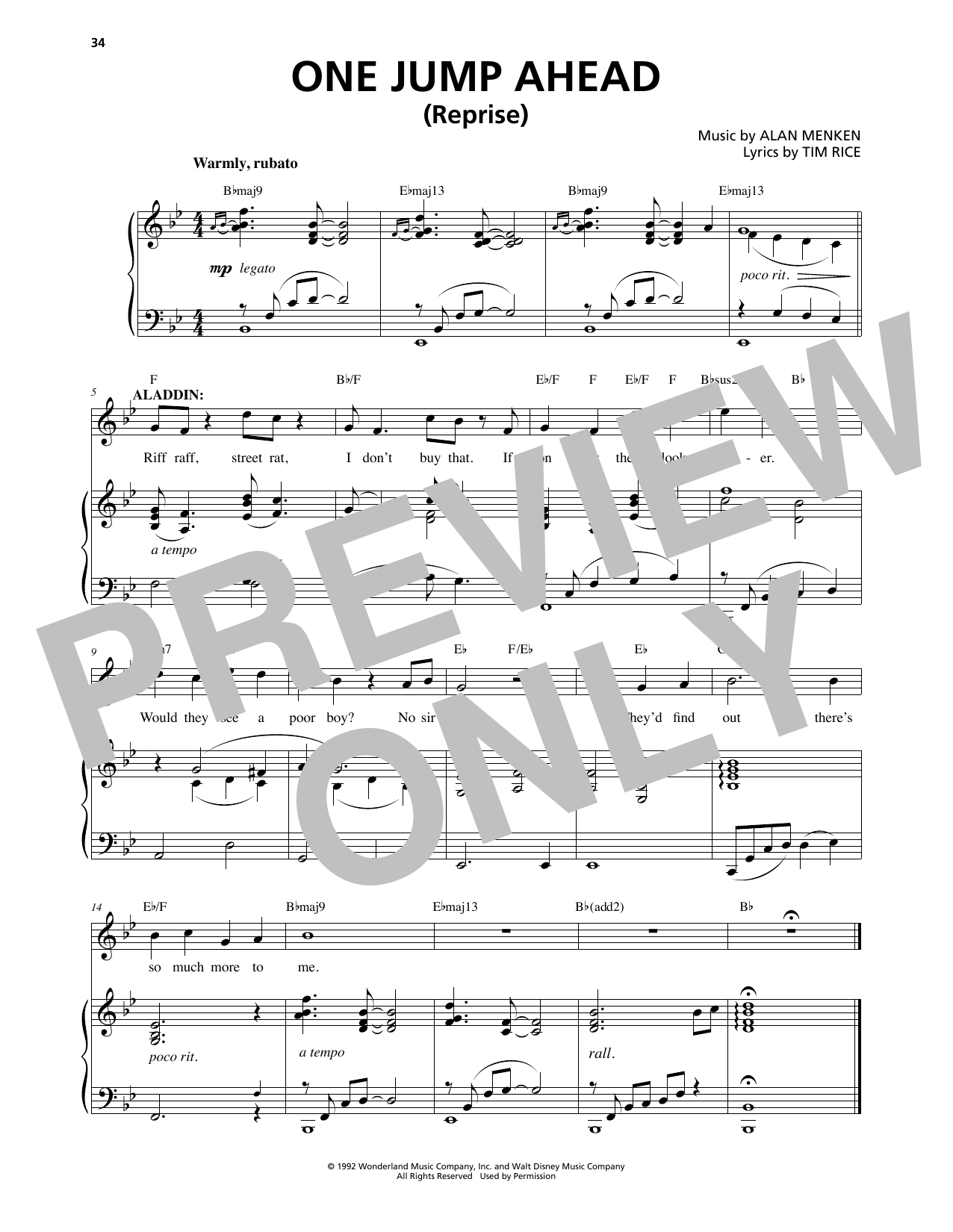 Download Alan Menken One Jump Ahead (Reprise) (from Aladdin: Sheet Music