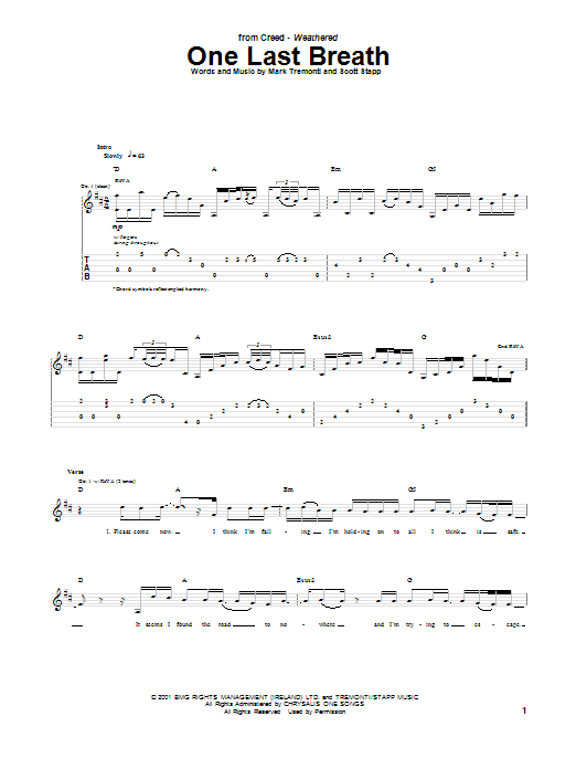 Download Creed One Last Breath Sheet Music