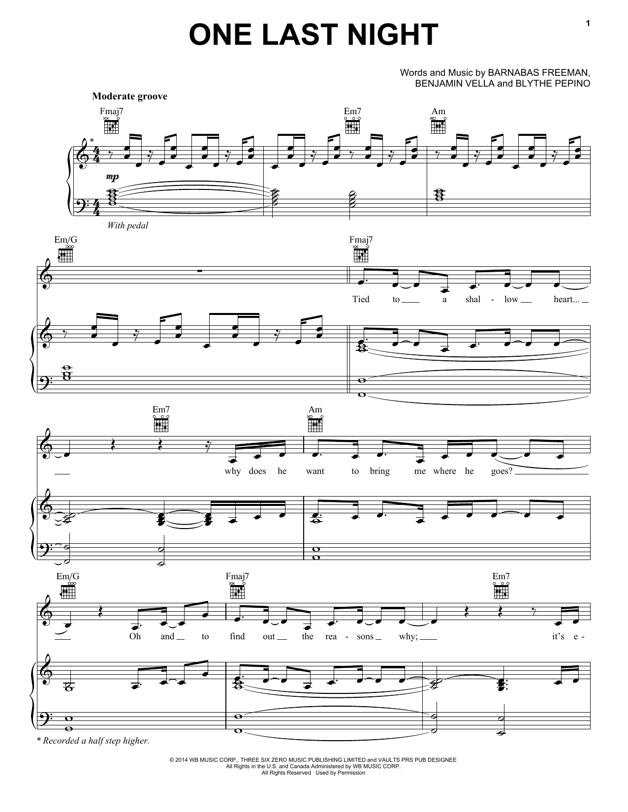 Download Vaults One Last Night Sheet Music