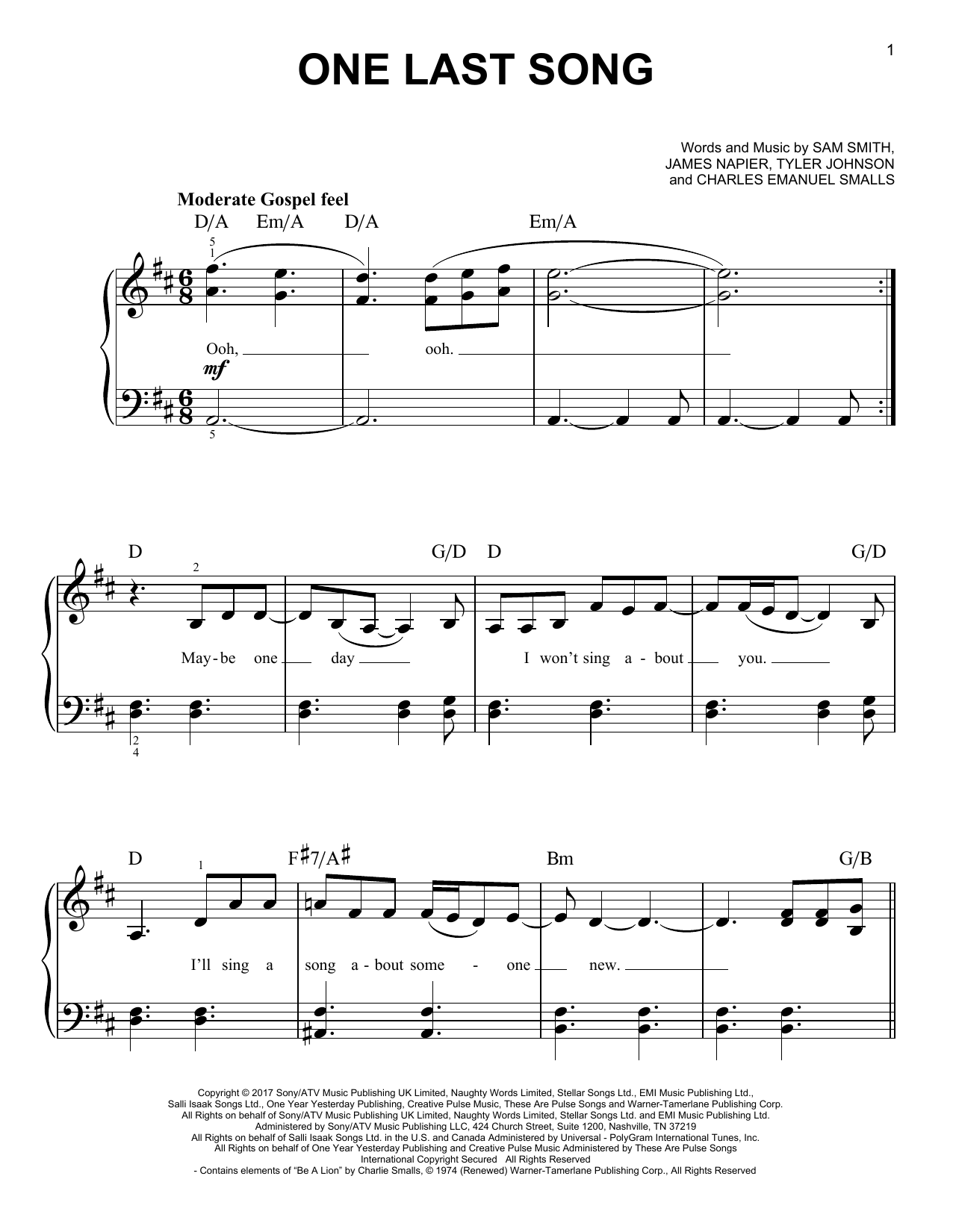 Download Sam Smith One Last Song Sheet Music