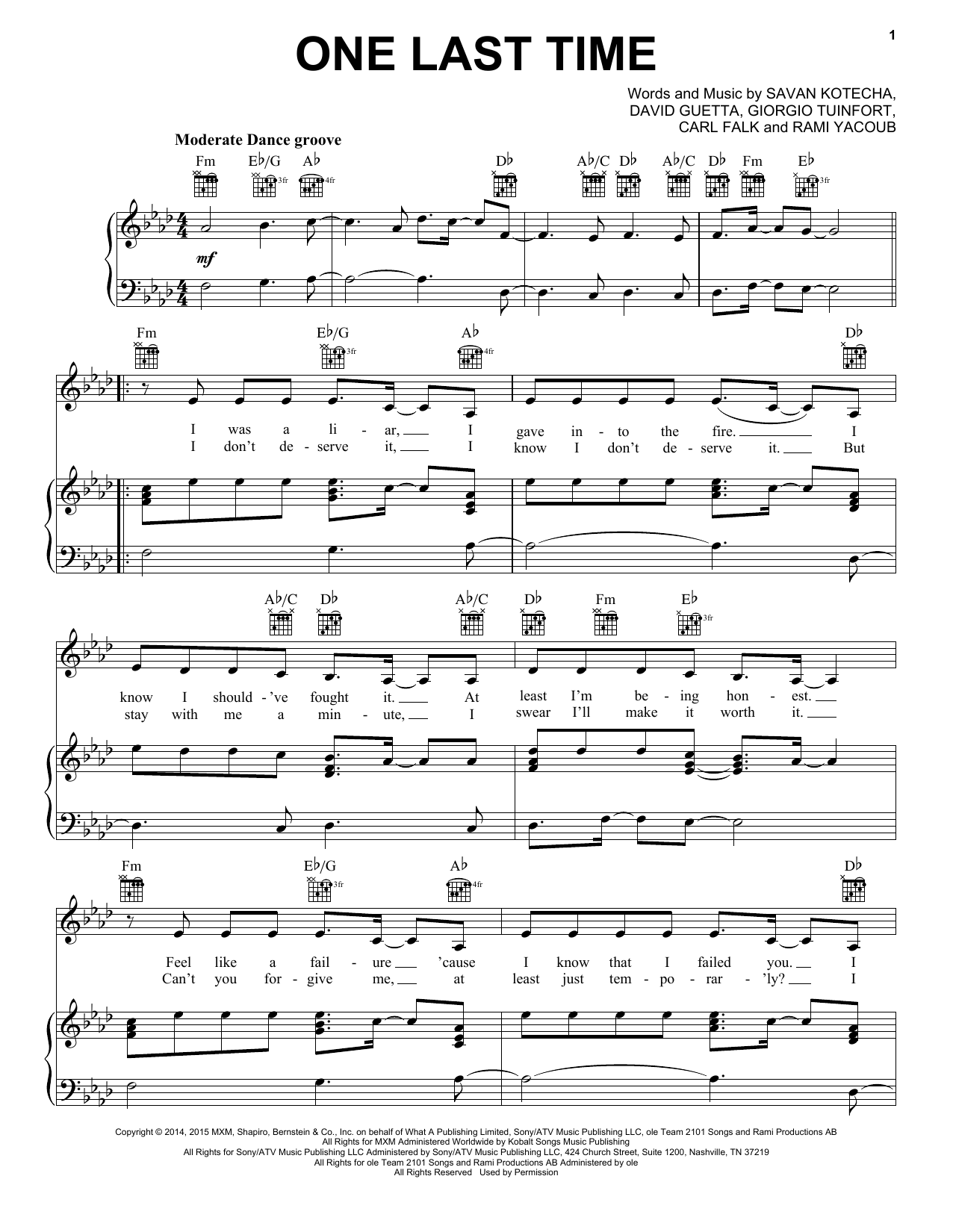 Download Ariana Grande One Last Time Sheet Music