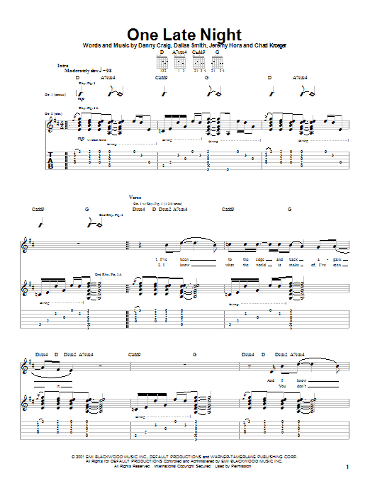 Download Default One Late Night Sheet Music
