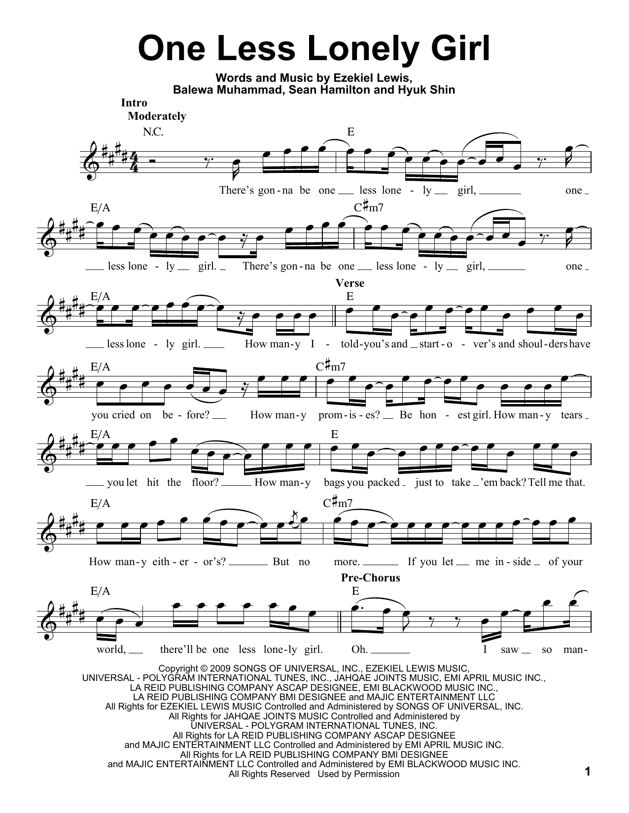 Download Justin Bieber One Less Lonely Girl Sheet Music