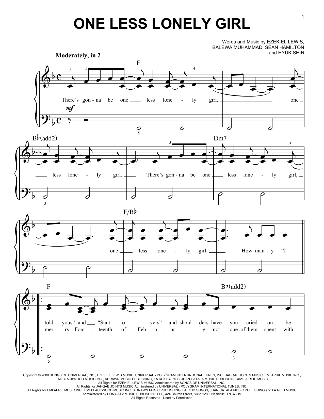 Download Justin Bieber One Less Lonely Girl Sheet Music