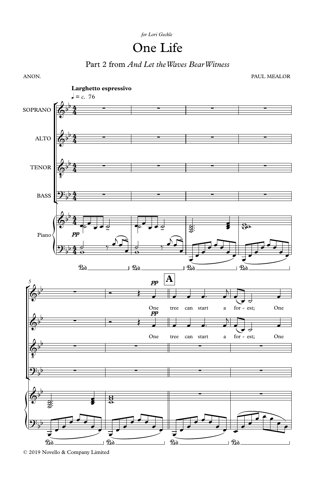 Download Paul Mealor One Life Sheet Music