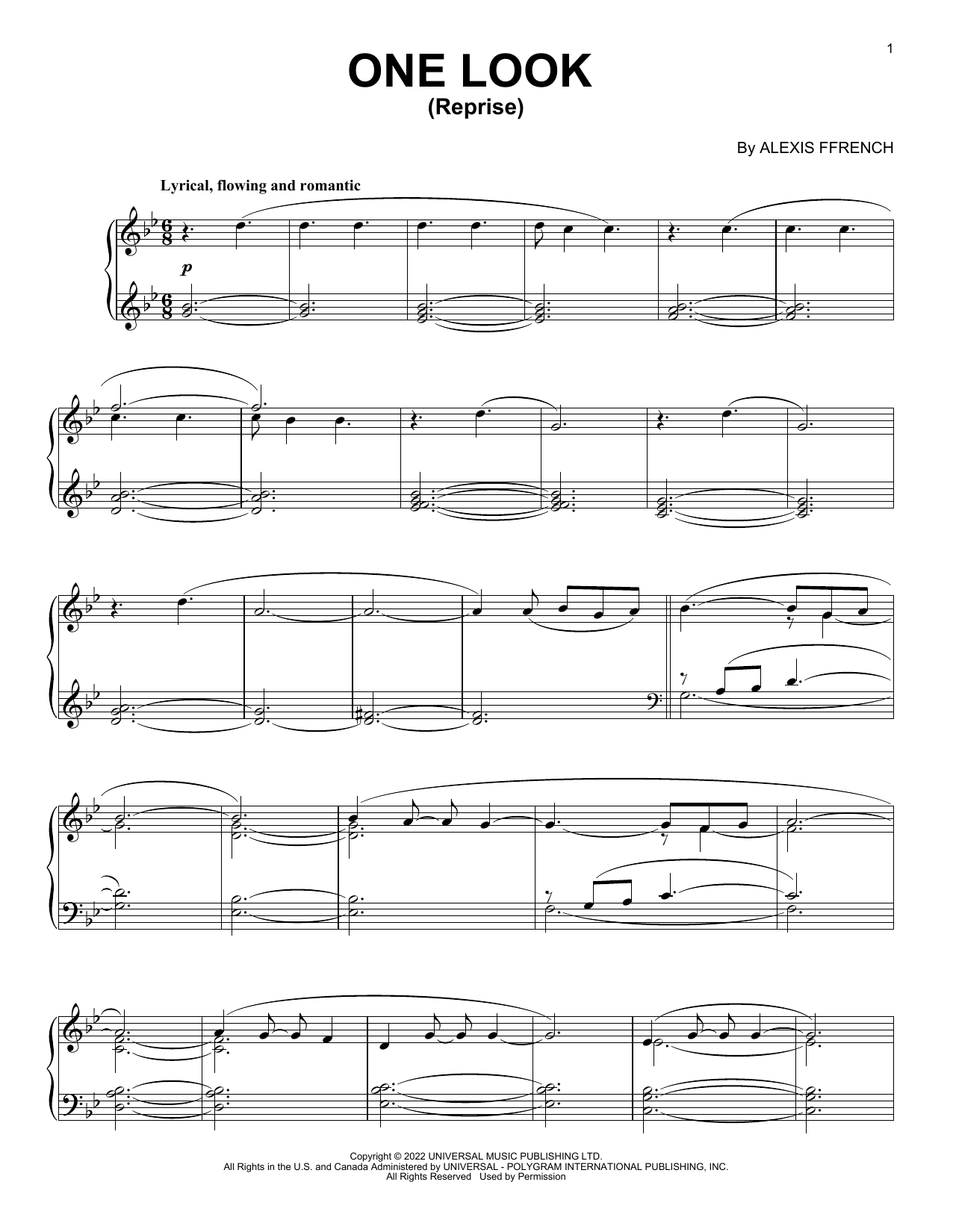 Download Alexis Ffrench One Look (Reprise) Sheet Music