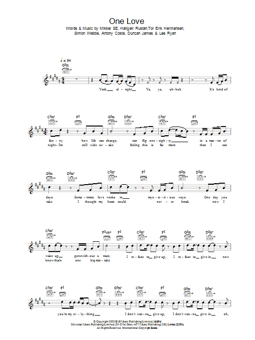 Download Blue One Love Sheet Music