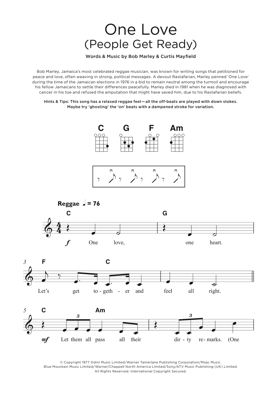 Download Bob Marley One Love (People Get Ready) Sheet Music