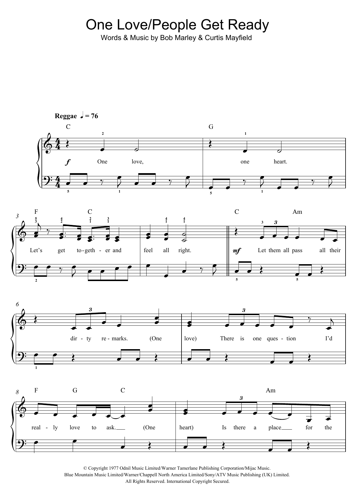 Download Bob Marley One Love/People Get Ready Sheet Music