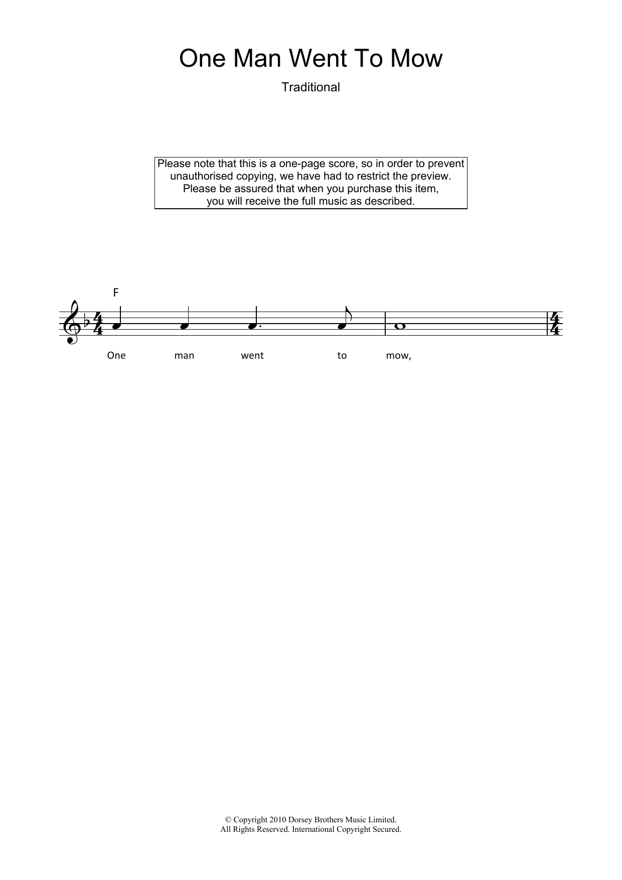 Download Traditional One Man Went To Mow Sheet Music