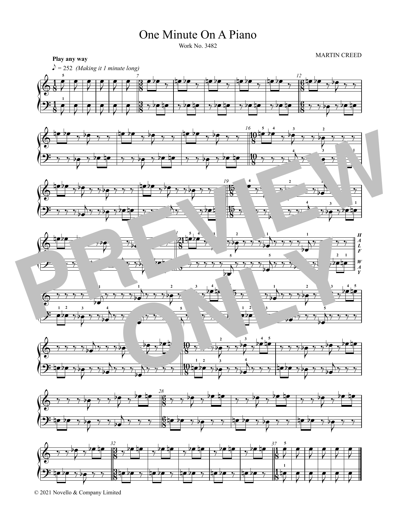 Download Martin Creed One Minute On A Piano Sheet Music