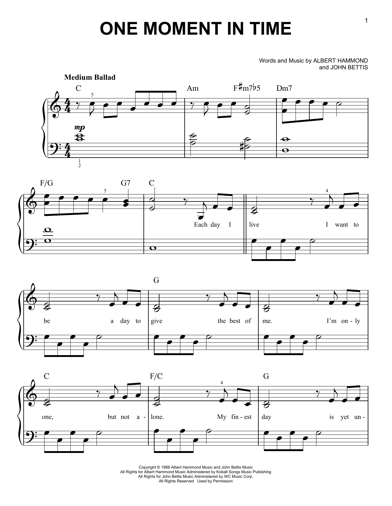 Download Whitney Houston One Moment In Time Sheet Music
