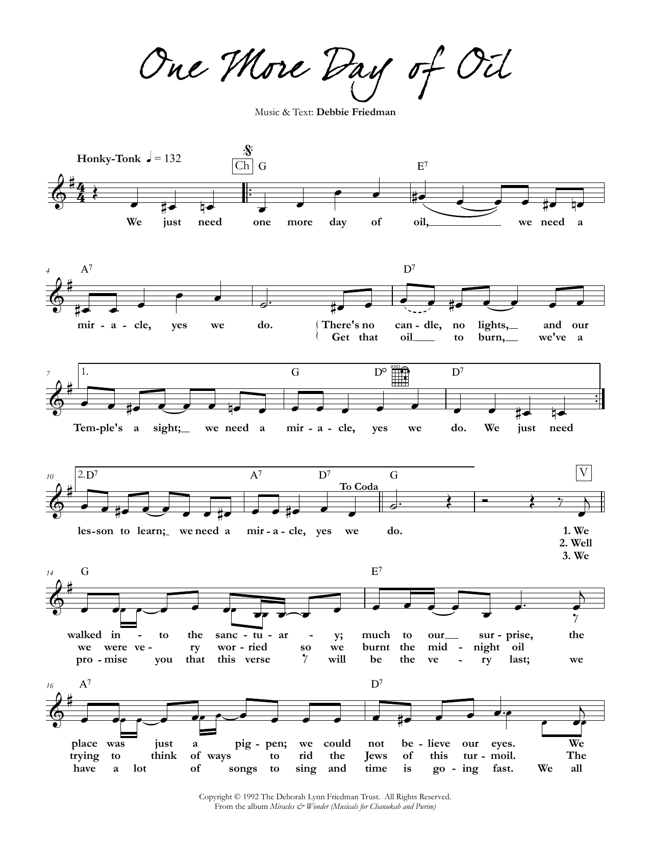 Download Debbie Friedman One More Day of Oil Sheet Music