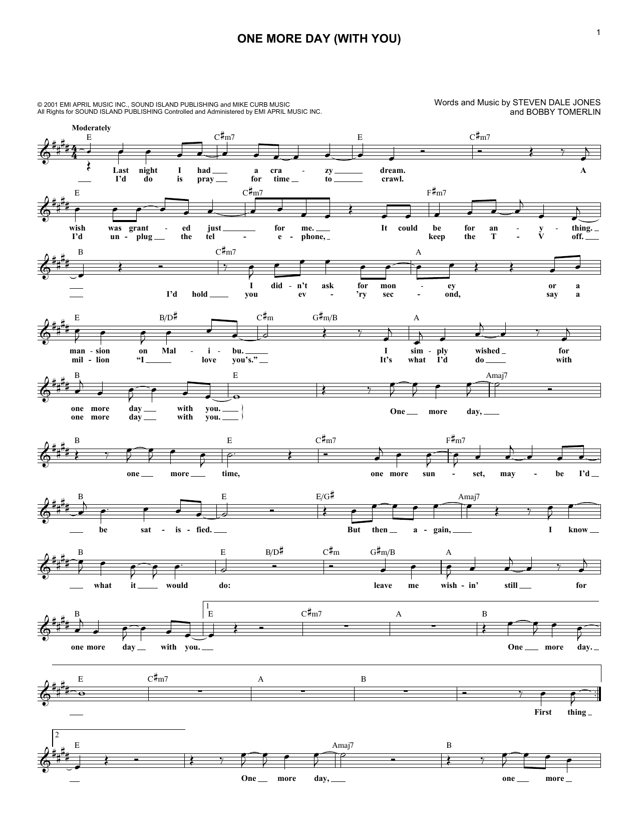 Download Diamond Rio One More Day (With You) Sheet Music
