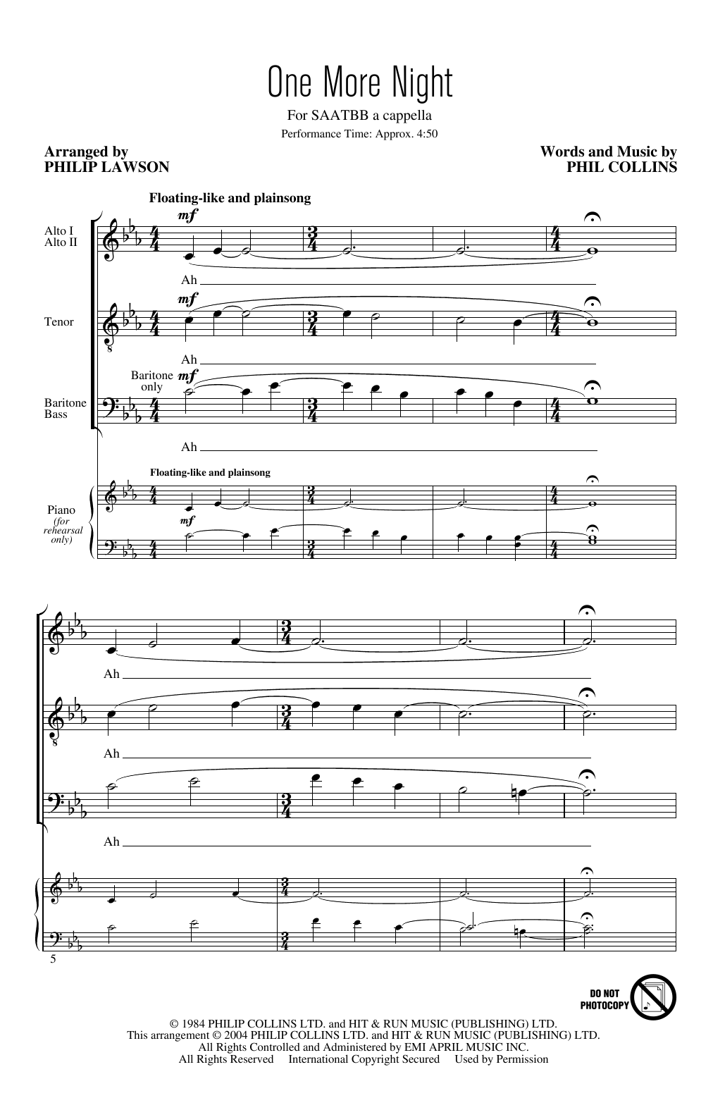 Download Phil Collins One More Night (arr. Philip Lawson) Sheet Music