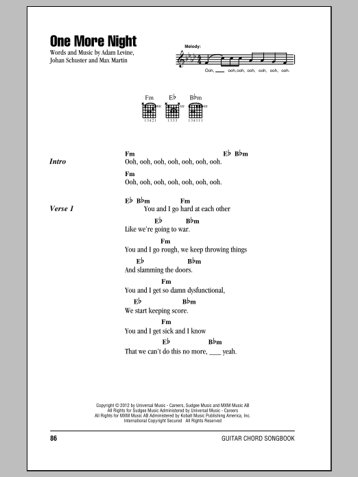 Download Maroon 5 One More Night Sheet Music