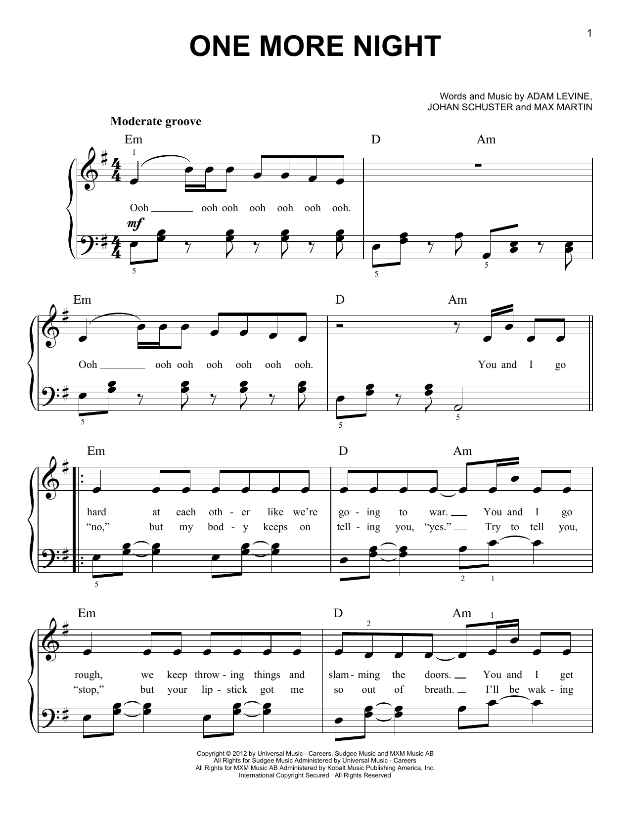 Download Maroon 5 One More Night Sheet Music