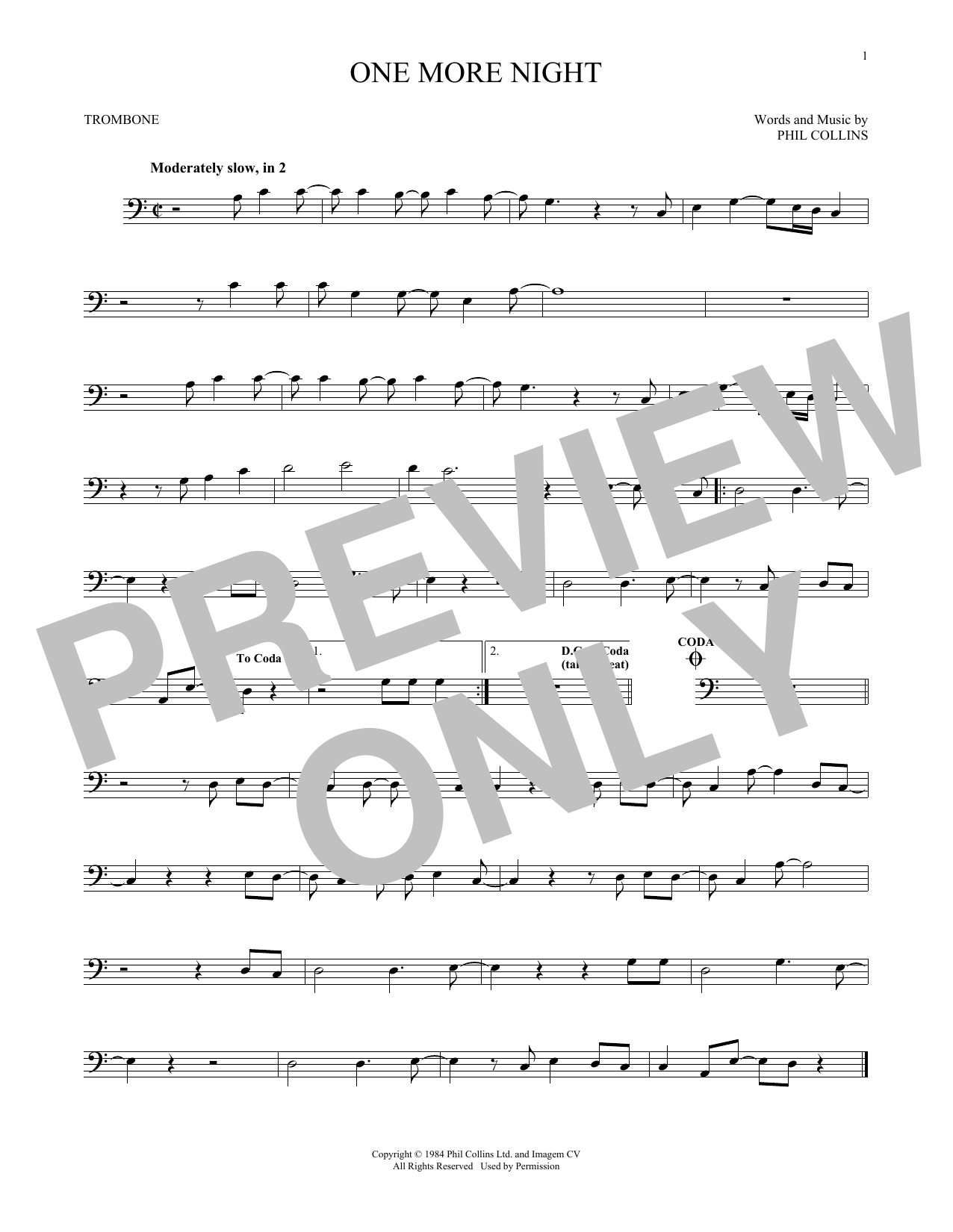 Download Phil Collins One More Night Sheet Music