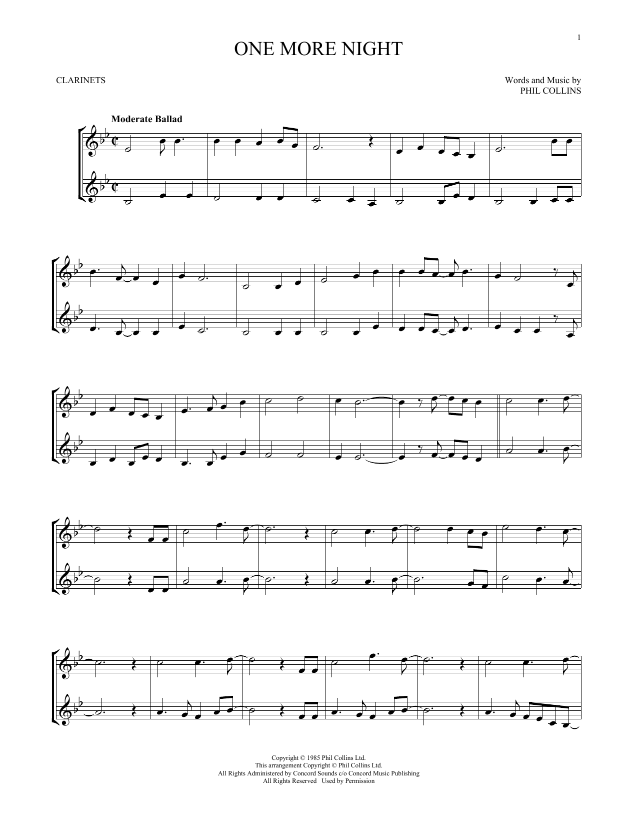 Download Phil Collins One More Night Sheet Music