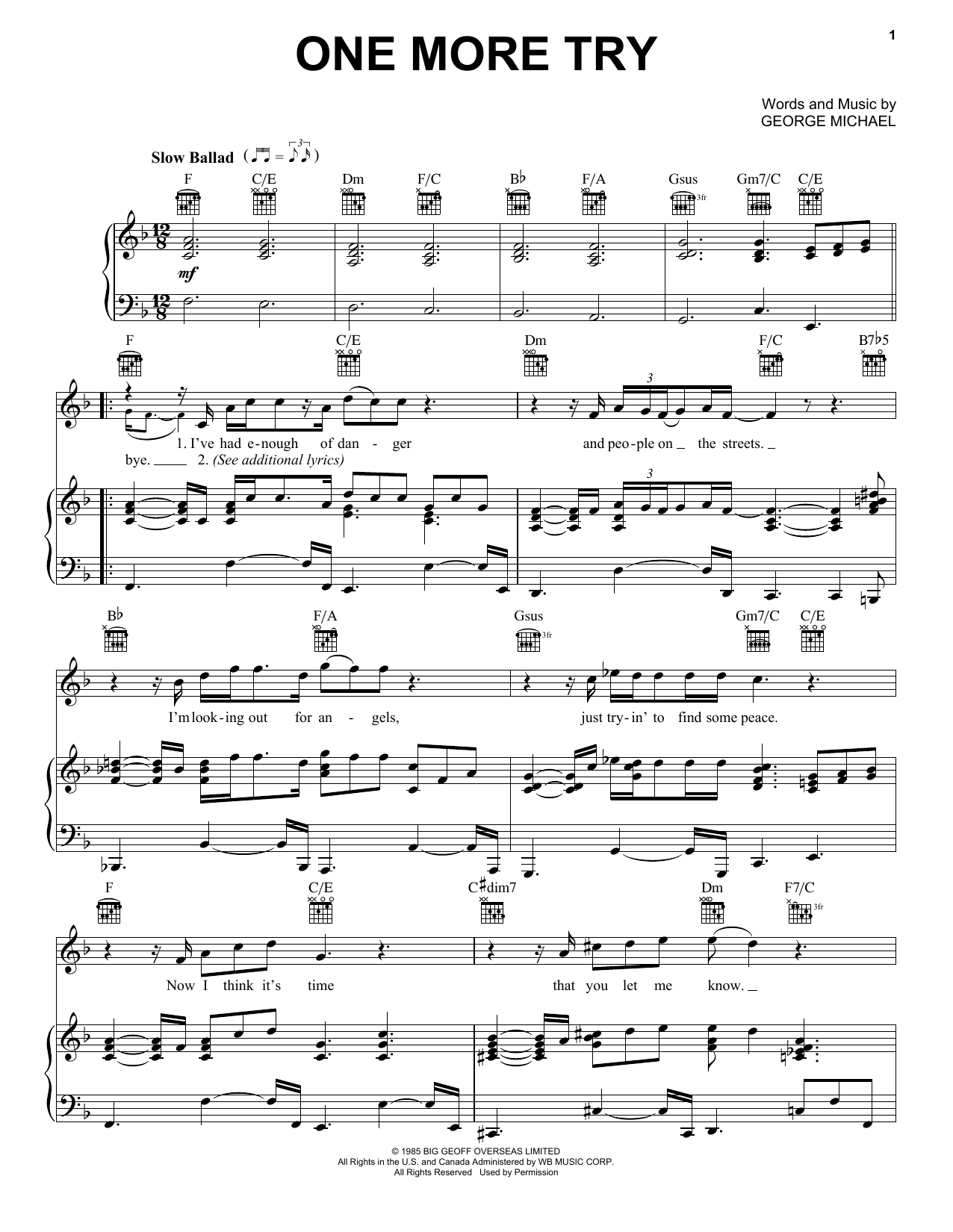 Download George Michael One More Try Sheet Music