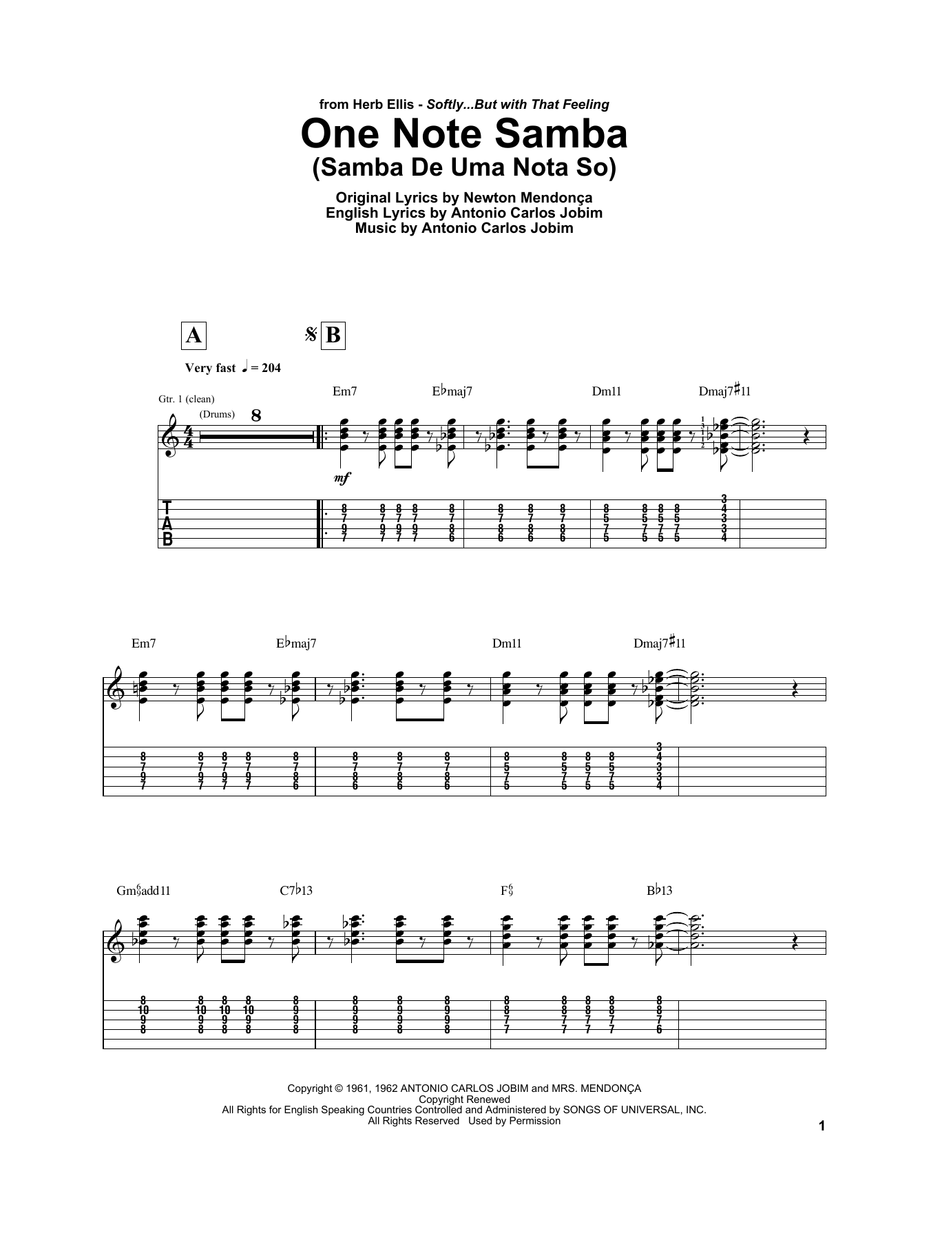 Download Herb Ellis One Note Samba (Samba De Uma Nota So) Sheet Music