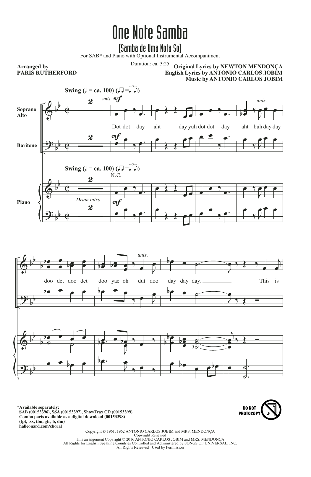 Download Paris Rutherford One Note Samba (Samba De Uma Nota So) Sheet Music
