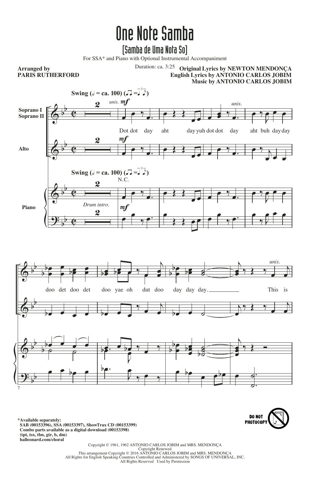 Download Paris Rutherford One Note Samba (Samba De Uma Nota So) Sheet Music