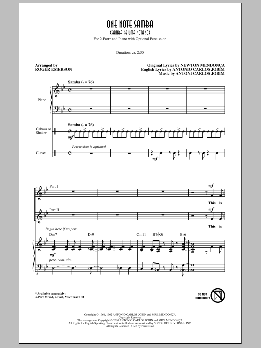 Download Roger Emerson One Note Samba (Samba De Uma Nota So) Sheet Music