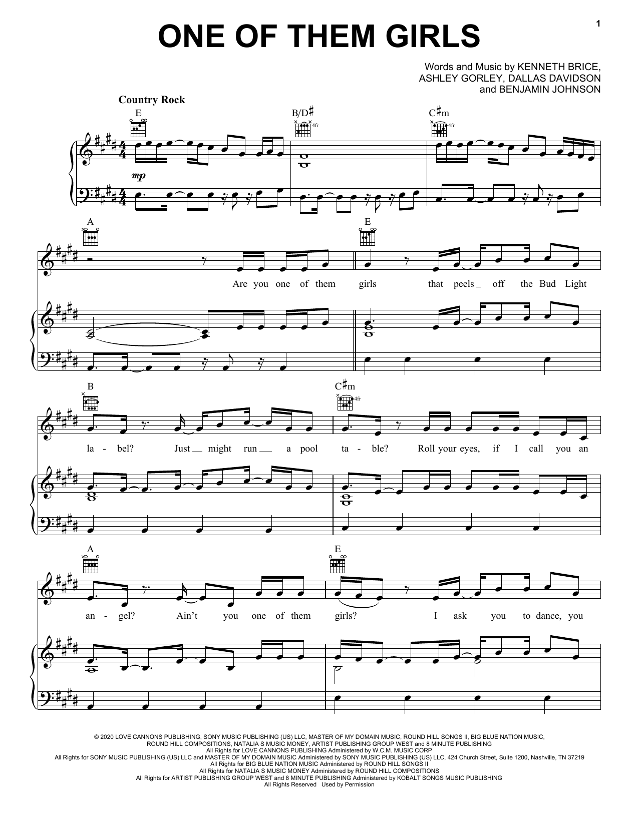 Download Lee Brice One Of Them Girls Sheet Music