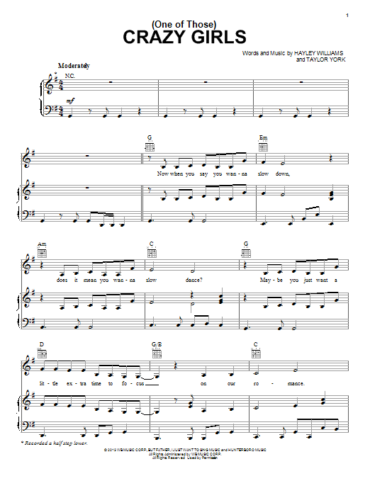 Download Paramore (One Of Those) Crazy Girls Sheet Music
