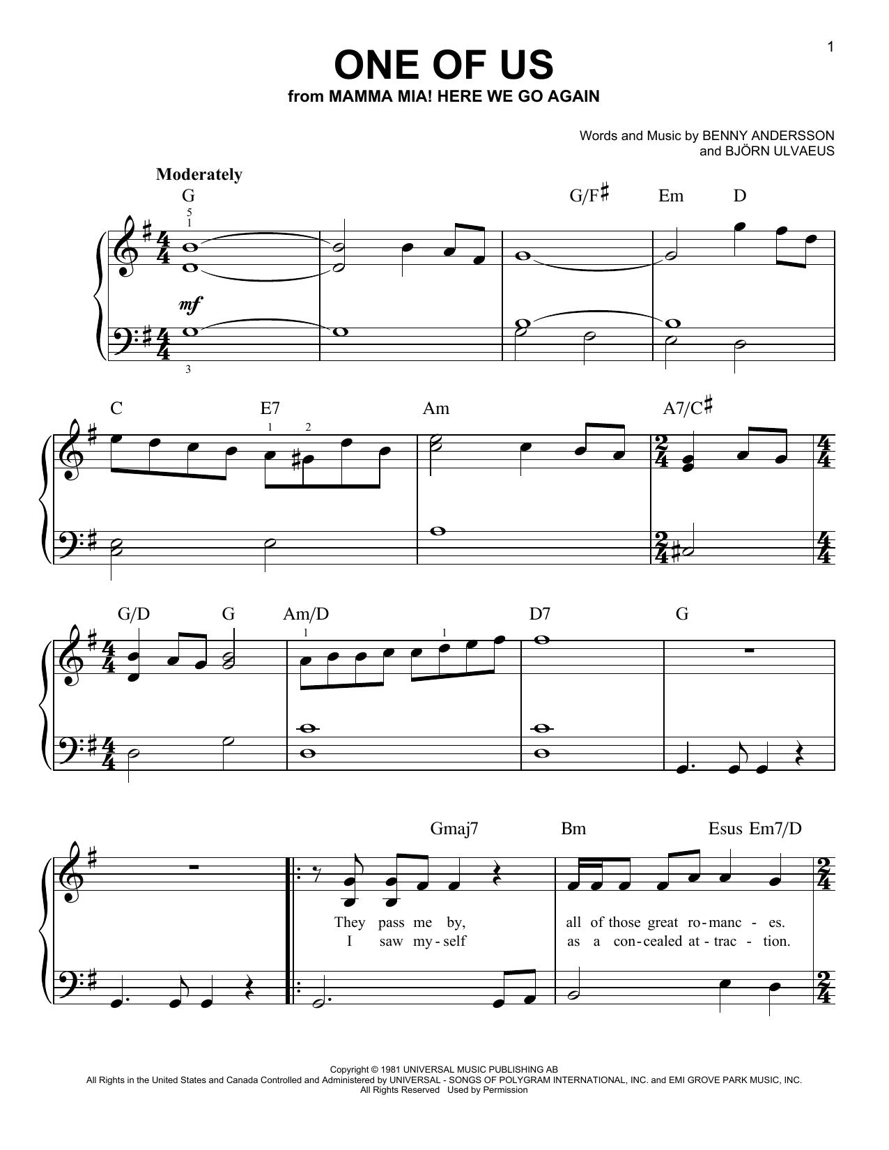 Download ABBA One Of Us (from Mamma Mia! Here We Go A Sheet Music