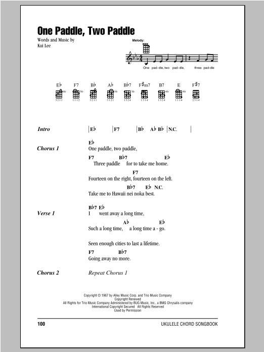 Download Kui Lee One Paddle, Two Paddle Sheet Music
