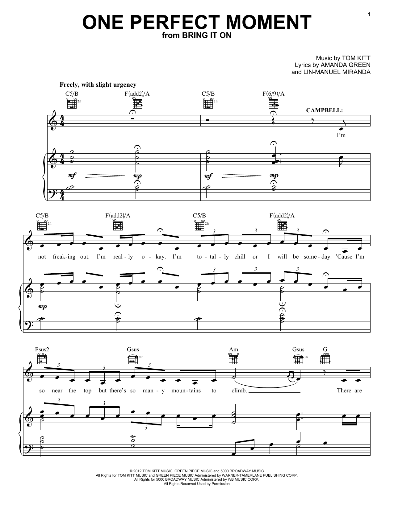 Download Lin-Manuel Miranda One Perfect Moment (from Bring It On: T Sheet Music