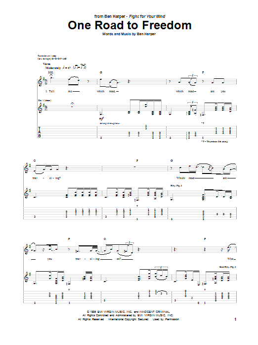 Download Ben Harper One Road To Freedom Sheet Music