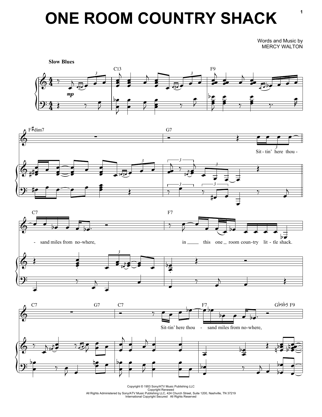 Download Mose Allison One Room Country Shack Sheet Music