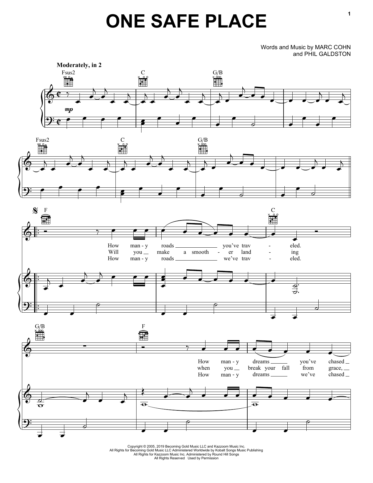 Download Marc Cohn One Safe Place Sheet Music