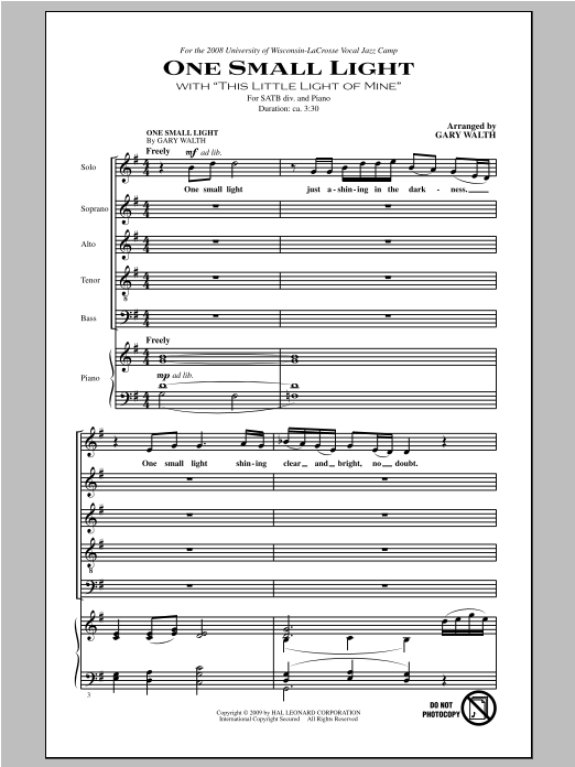 Download Gary Walth One Small Light (with This Little Light Sheet Music