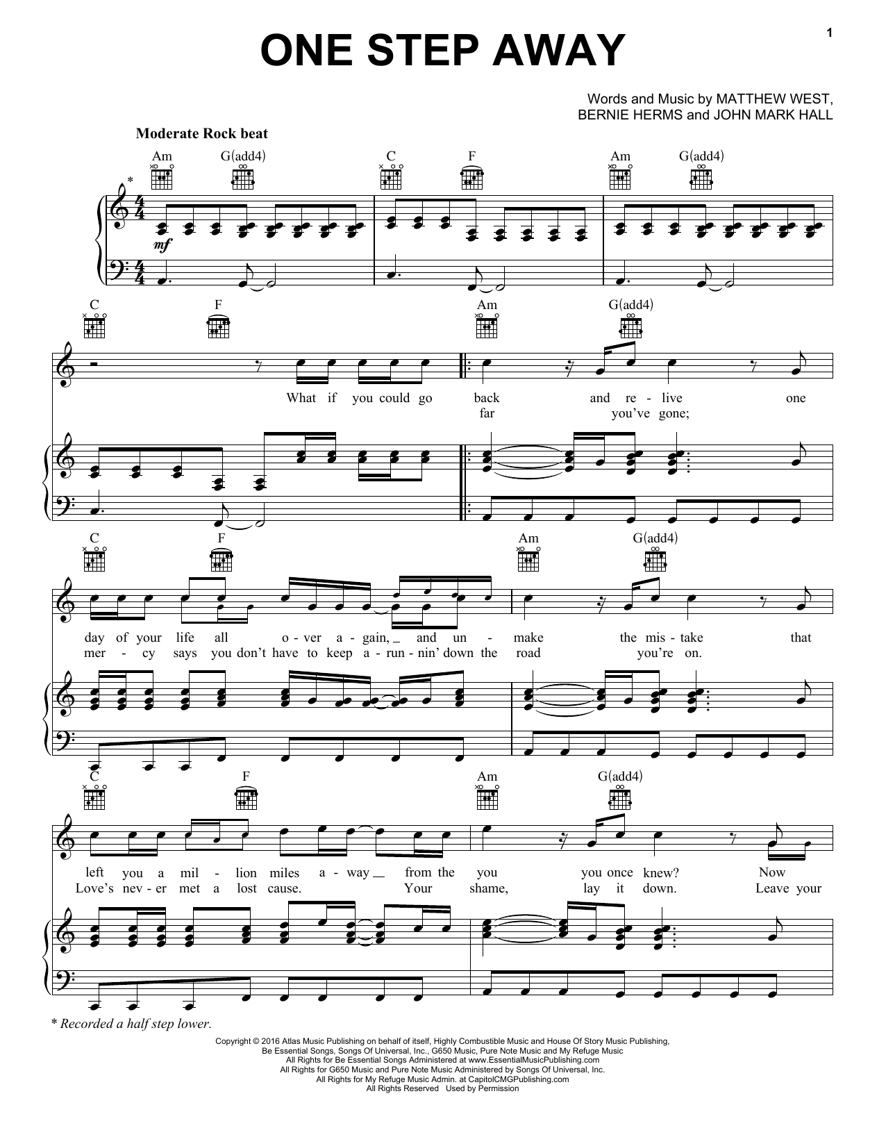 Download Casting Crowns One Step Away Sheet Music